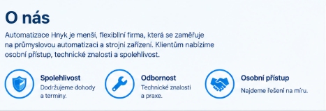 O nás – Spolehlivost, Odbornost, Osobní přístup
